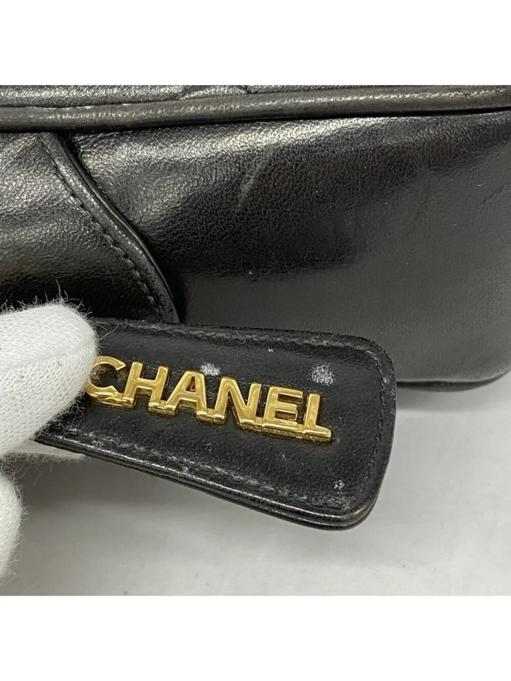 Chanel Shoulder Bag Quilted Lambskin Black Gold